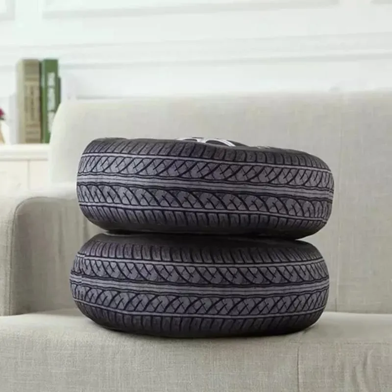 3D Simulation Car Tire Plush Pillow Realistic Printed Wheel Cushion Creative Funny Sofa Throw Pillow Auto Enthusiast Decor Gift
