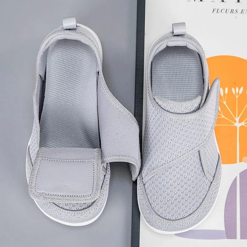 Sapatos abertos para idosos ajustáveis, sapatos para diabéticos, pés inchados, gordura, hálux valgus, joanete, ortopedia, polegar, eversão, homens e mulheres