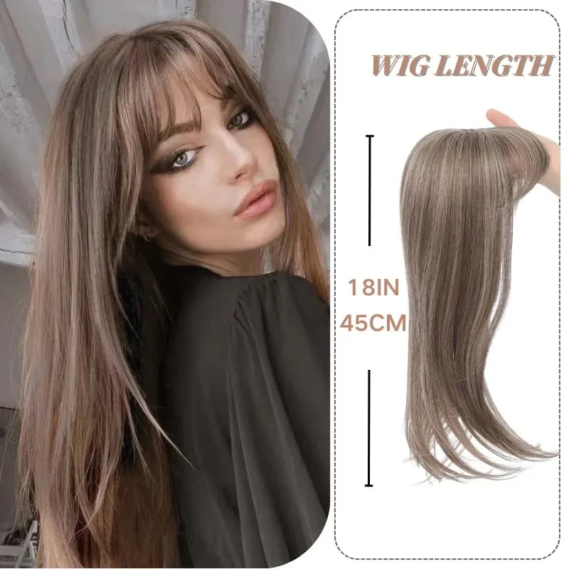 Synthetic Striaght Hair Toppers with Bangs for Women Natural Hairpieces Adding Hair Volume Topper Hair Extensions 18''/10''