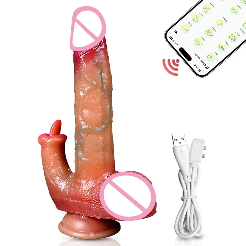 推力假陽具逼真假陽具舌頭舔陰蒂刺激器性玩具振動器陰道肛門 G 點按摩器適合女性情侶