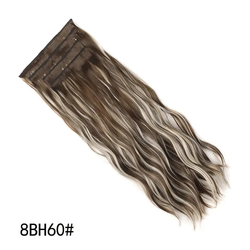 4PCS/Set Clip-in Hair Extensions 20inches Long Water Wavy Synthetic Hair Extensions Thick Hairpieces Fake Hair for Women Girls