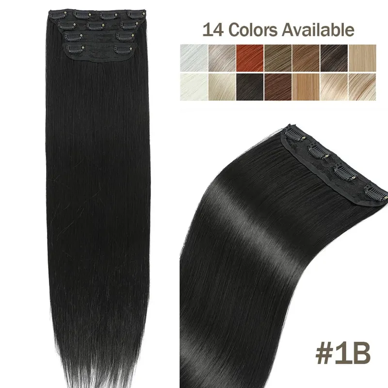 Synthetic Clip In Hair Extension 200g 24 Inches Straight Orange Brown Blonde Heat Temperature Fiber 4Pcs Clip Ins Hairpieces