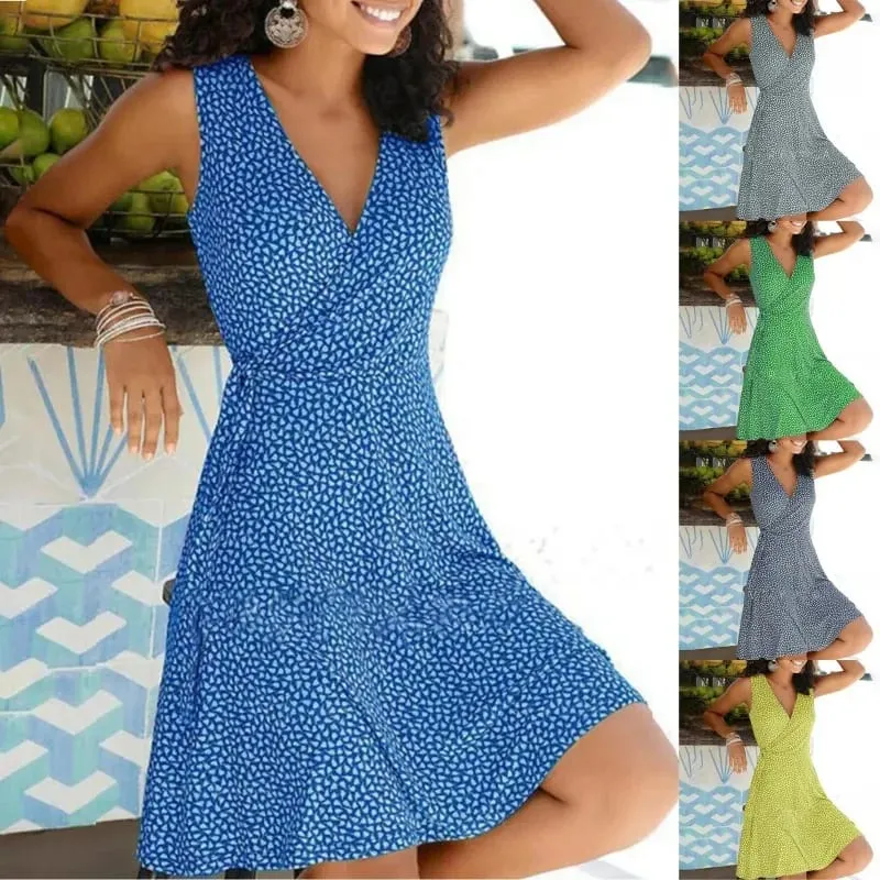 Šaty pro ženy 2025 Ležérní Nadměrná velikost Dámské Květinové zavinování Výstřih do V Midi Šaty A Line Swing Cap Rukáv Midi Vestidos De Fiesta