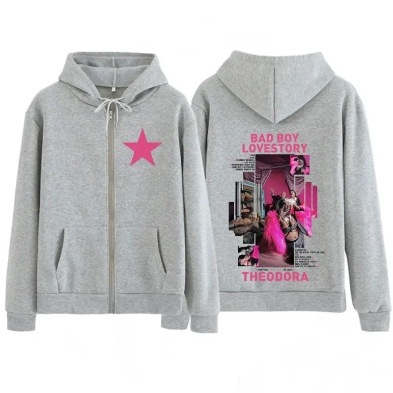 Rapper Theodora Mega Bbl Album Graphic Zip Up Sweatshirts Men Women Hip Hop Fashion Top Casual Aesthetic Trendy Zipper Hoodies
