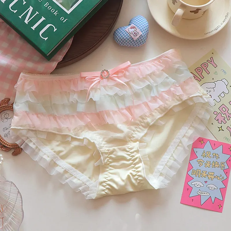 Japanese Style Lolita Princess Lingerie Set Women Pure Desire Cake Layer Lace Mesh Cotton Crotch Party Bra And Panty Set Cute