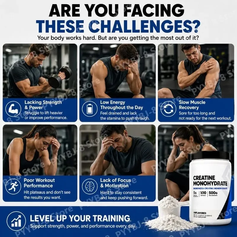500g Creatine Monohydrate Powder Powder 100 Serving Mix with Water for Drinking Supplement Help Enhance Strength Sport Support