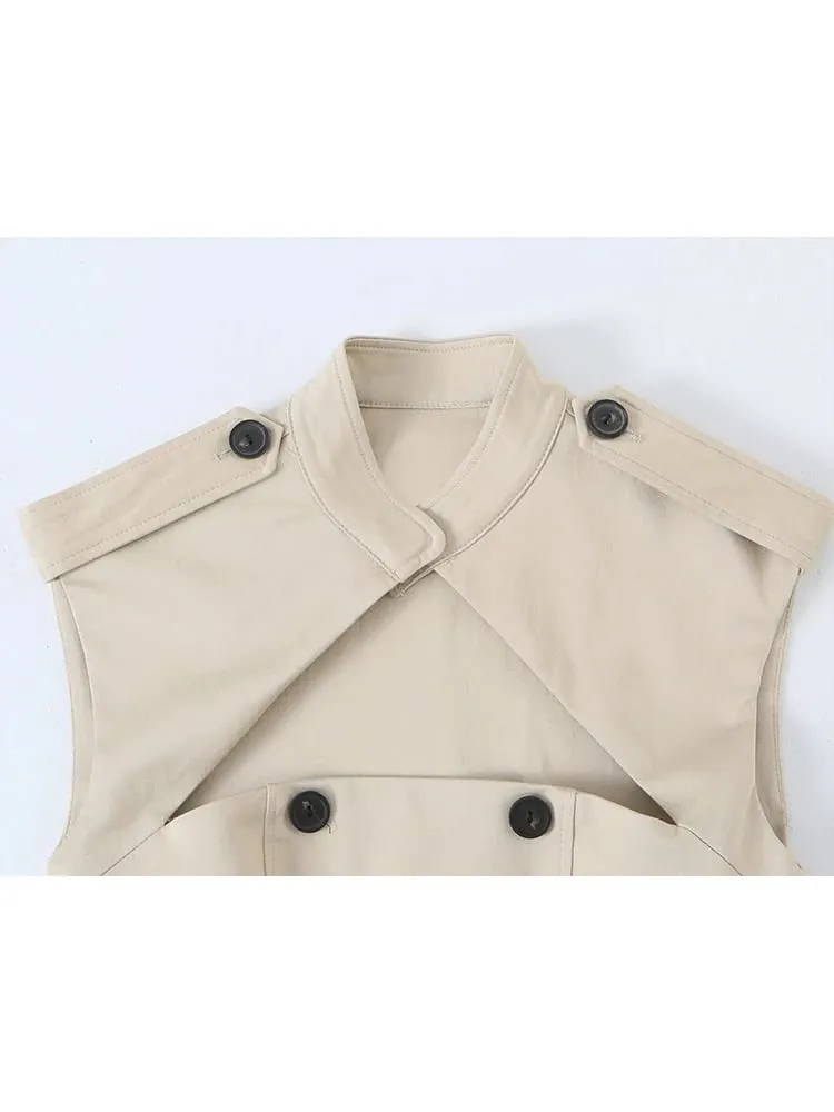 New Women Hollow Out Dress Sleeveless Solid Slim Fashion Trench Mini Dresses Sexy Club Street Style Trendy Partywear