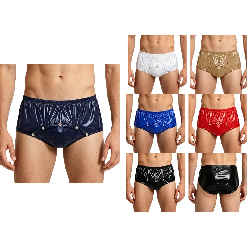 Mens Waterproof Diaper Cover Briefs with Front Pressing Buttons Anti-leak Adaptive Underwear Shorts for Elderly Special Needs