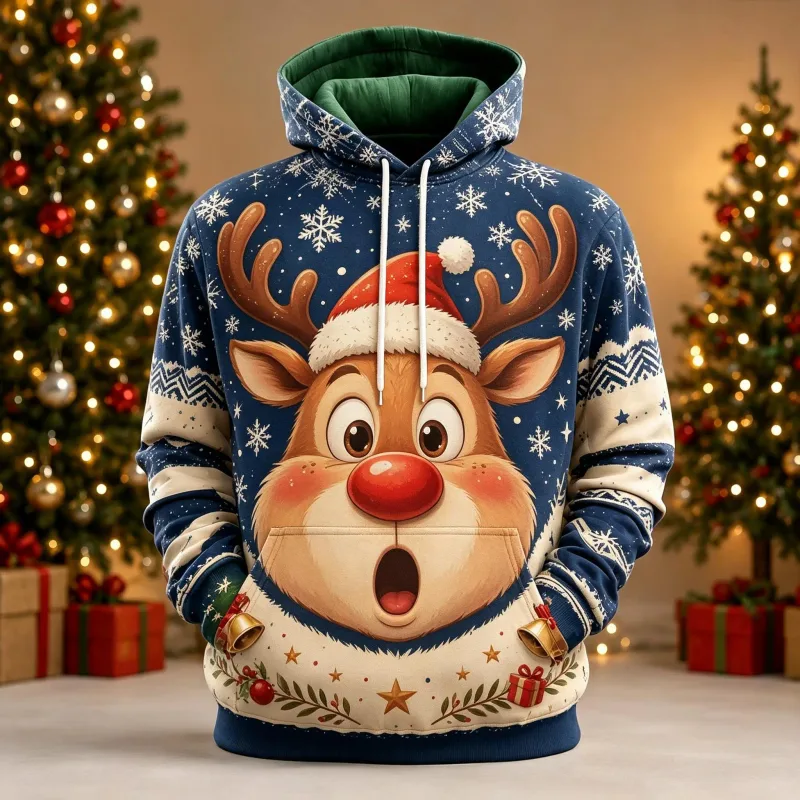 Men's Hoodie Funny Shocked Santa Claus Face Christmas Hoodie Breathable Pullover Sweatshirt for Christmas Holiday Party Wear Top