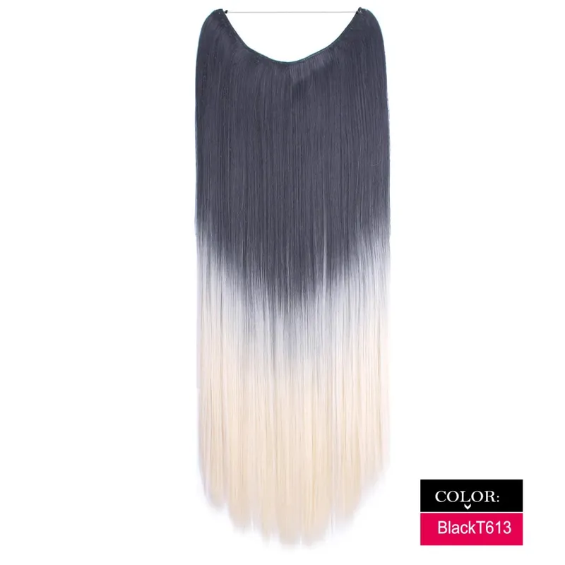 Synthetic One piece Hair Extensions No Clip No Glue Invisible 24inch Long Straight Wave Heat Resistant String Hairpiece