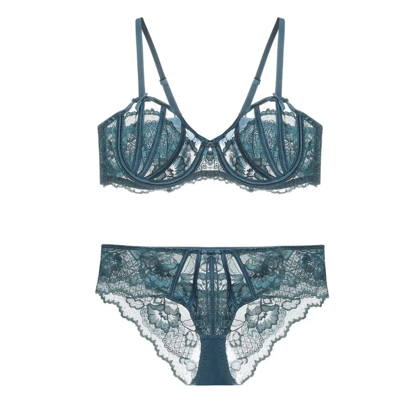 Sexy renda francesa push up sutiã conjunto feminino orelhas de coelho lingerie demi copo meio sutiã roupa interior leve verão 32-38ab conjunto de lingerie