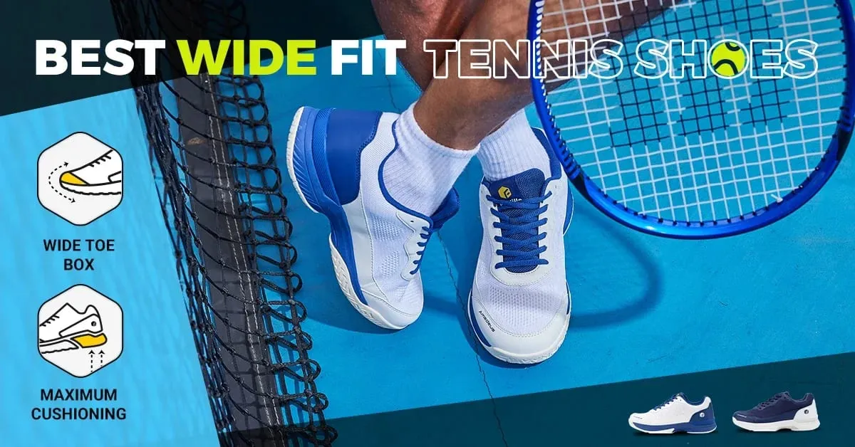 FitVille Men's Wide Width 2E Professional Tennis Training Shoes Breathable Lightweight Non-Slip Sports Sneakers Equipped with Arch Support for All Day Wear