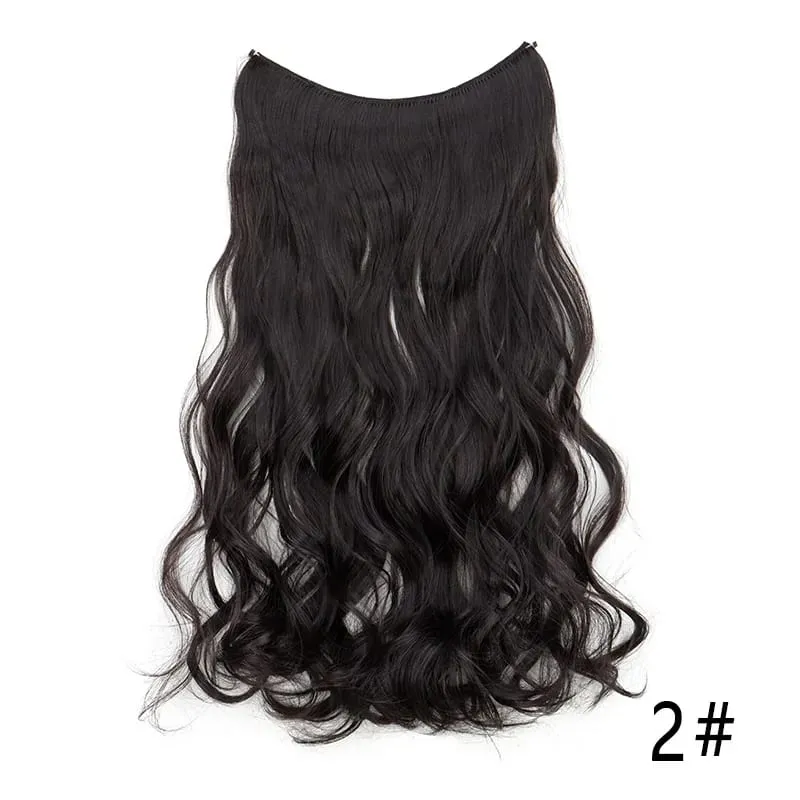 18Inch Synthetic Long Wavy Curly Halo Hair Invisible Fish Line Hair Extensions Heat Resistant Fiber Hairpiece For Women
