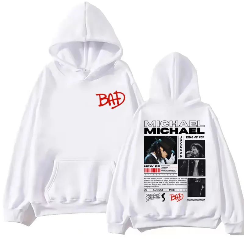 90's Rock Singer Michael Jackson Merch Hoodies Fashion Vintage Hooded Sweatshirts Men Women Casual Loose Pullovers Streetwear