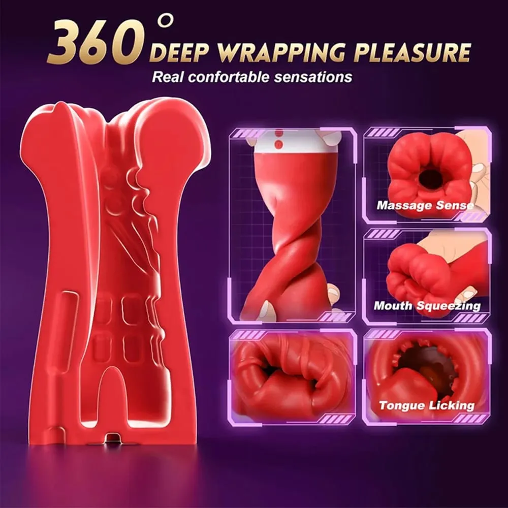 Pocket Pussy Squeezable Sleeve Penis Pump Male Maturbator 3 Natural Blowjob Sucking &10 Licking Vibrating Stroker Adult Sex Toys