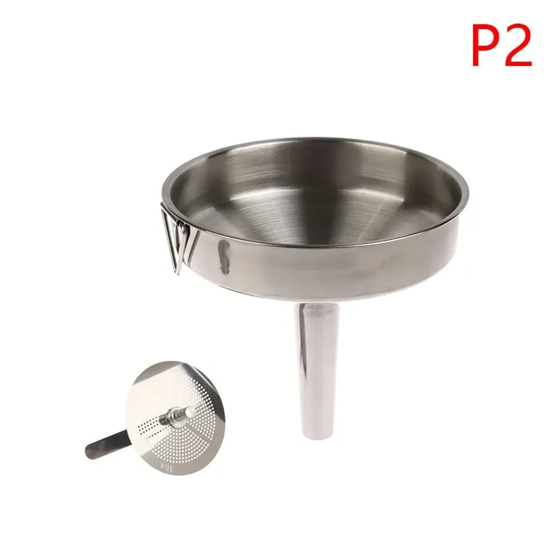 10cm 12cmn 14cm 304 Stainless Steel Funnel Kitchen Household Oil Wine Liquid Dispenser with Removable Strainer Mesh