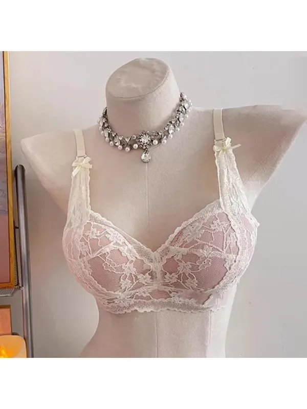 Sweet Halter Neck Bow Lace Wireless Bra Sujetador Push-up Acolchado Señoras Capas Lencería íntima para busto pequeño Tamaño 32-38 ABC