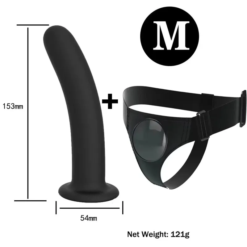 Adjustable Silicone Strap On Dildo Harness with Strong Suction Cup Slim Curved Pegging Dildo Wearable Sex Toy for Women Men Cou