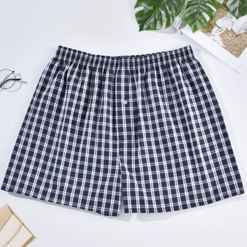 Panlalaking Boxer Shorts Kaswal na Cotton Sleep Underpants Panlalaking Kasuotang panloob Arrow Panties Striped Plaid Maluwag Kumportableng Homewear XL-4XL