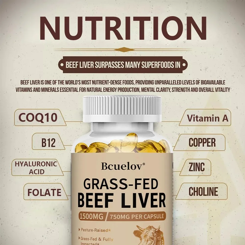 New Zealand Grass-fed Dried Beef Liver Capsules To Support Heart Brain Blood Liver Health and Immune System 120 Capsules