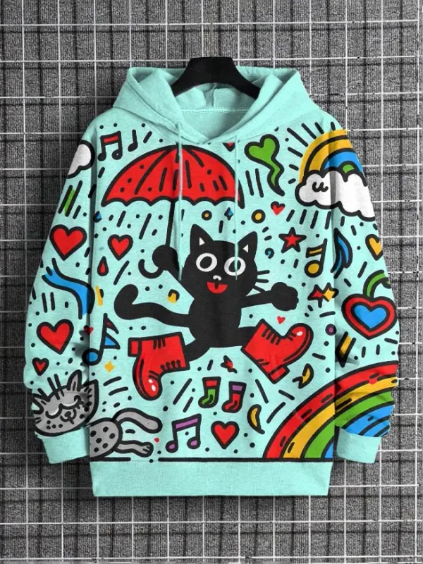 2026 Men's Hoodies Funny Hip Hop Black Cat DJ Art UFO 3D Printed Sweatshirt Men Women Tracksuit Oversized Casual Street Y2k Coat