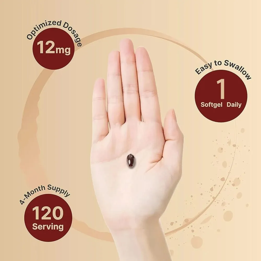 Astaxantina de triple potencia 12 mg - Suplemento antioxidante de astaxantina natural sin OGM verificado y sin gluten - 120 cápsulas blandas