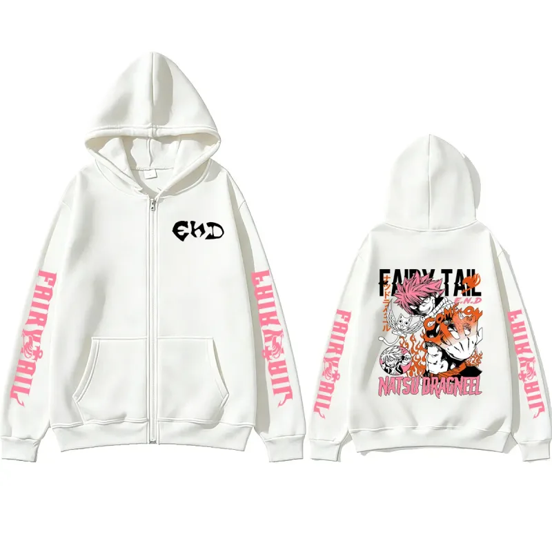 Anime Fairy Tail Zipper Hoodie Manga Natsu Dragneel Graphic Print Zip Up Jacket Coat Men Women Fashion Casual Oversized Hoodies