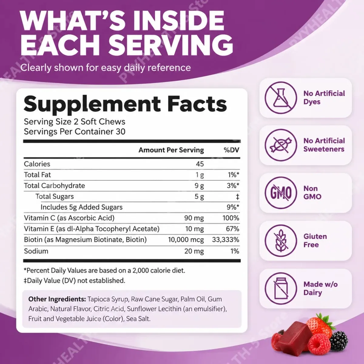 Biotin Hair Growth Soft Chews Supplement Support Fuller Thicker Hair Vitamin C & E for Healthy Hair Nourishment 60 Gummy