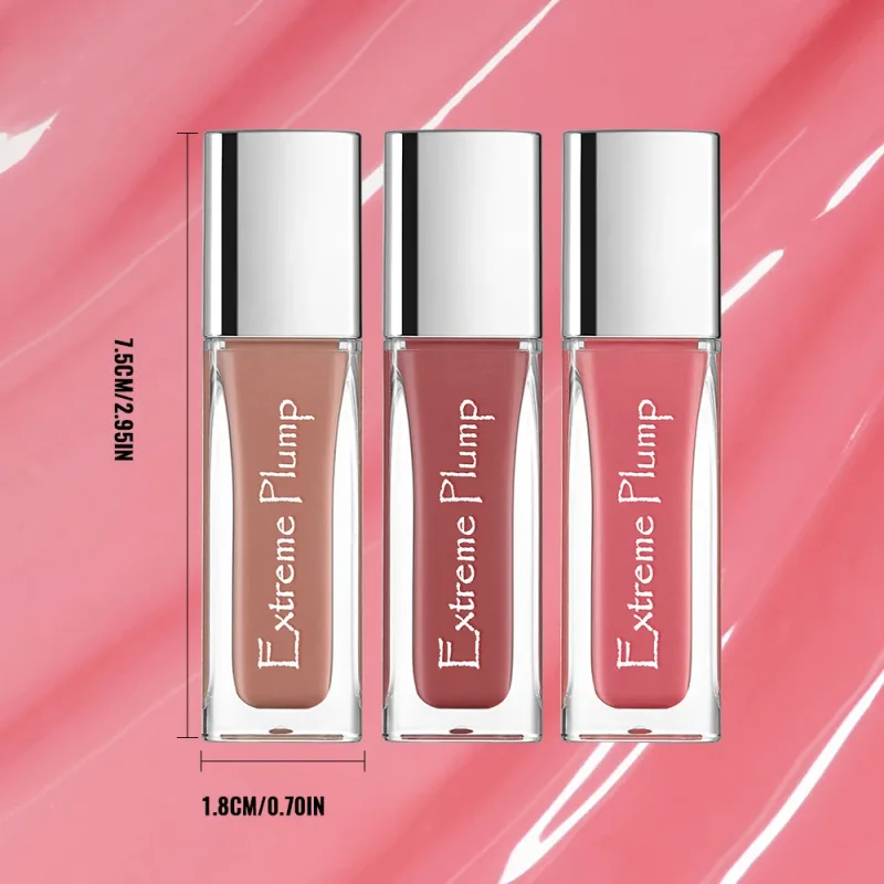 3 יחידות Extreme Plump Lip Gloss סט גימור זכוכית למראה שפתיים גלזורי לחות לא דביק עמיד למים שפתון נוזלי עירום — image 6