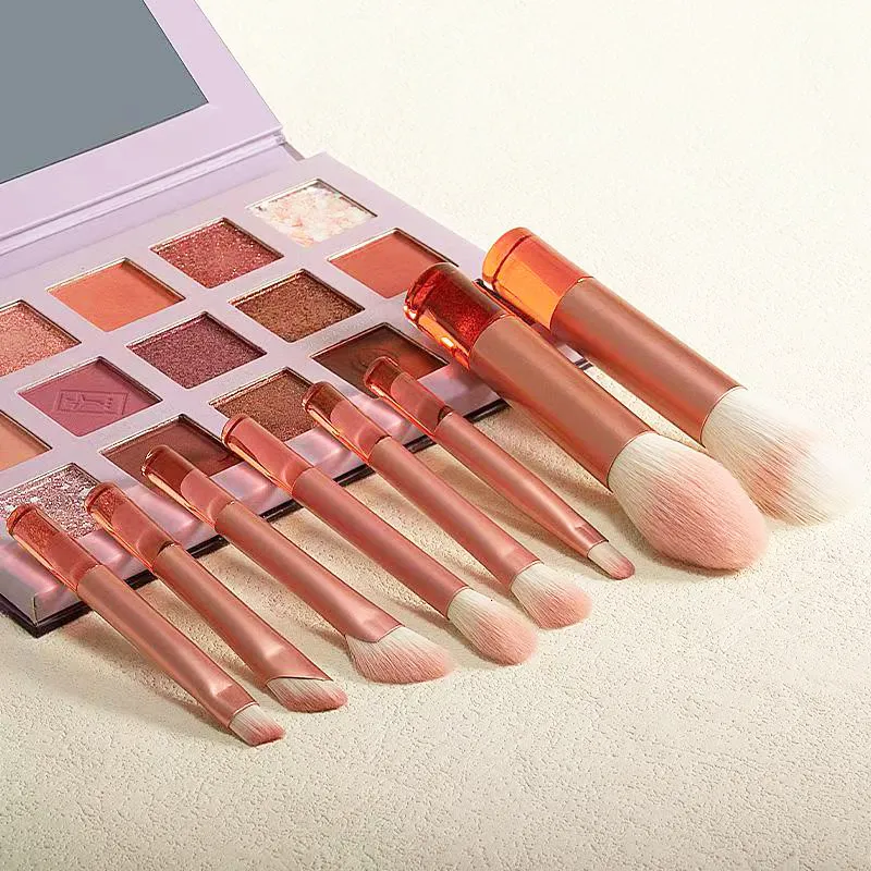 8 pieces of orange mini portable travel makeup brushes - powder brushes eyeshadow brushes and highlighter brushes