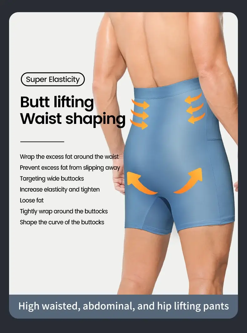 3PCS Men's sports underwear: high-waisted, belt-cinching, lengthened, anti-leg chafing, waist-protecting, flat-angle shorts