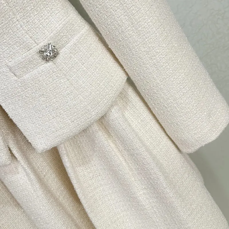 2026 Spring New Arrival Tweed Stand Collar Long Sleeve Faux Two-Piece Tulip Dress - High-Quality Fashionable Elegant Mini Skirt