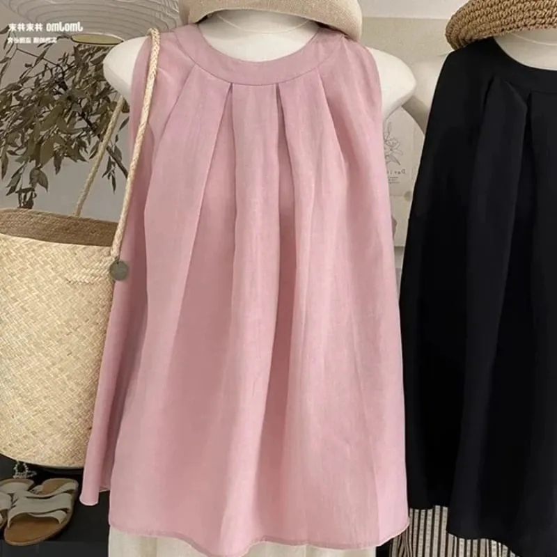 Magliette coreane larghe senza maniche con spalle scoperte Magliette Abbigliamento donna Nuova semplicità Magliette casual da strada per giovani Dolce tendenza estiva