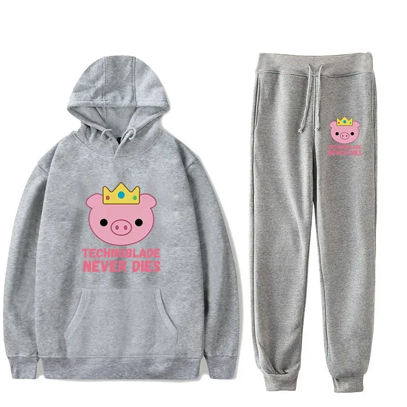 Harajuku Comfortable technoblade Print Sweatshirt Sweatpants Suit Men/Women Hoodies+ Trousers Suit Cute 2 Piece Set Clothes