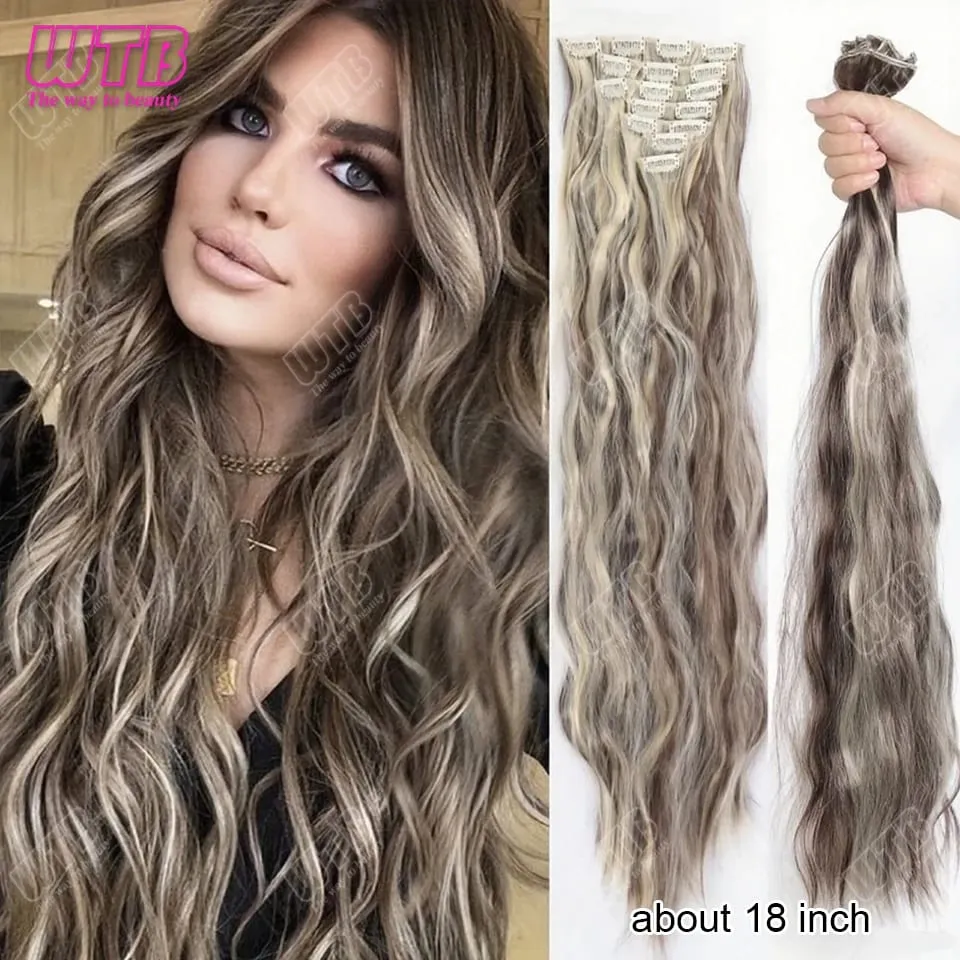 Clip In Hair Extension Synthetic Hair 12Inch 4 PCS Set Wavy Curly Hair Extension Synthetic Hairpieces Para sa Babaeng Babae Araw-araw na Paggamit