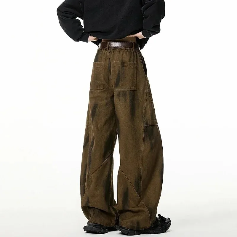 2026 New Men's Pleated Distressed Retro Straight Jean High Street Fashion Baggy Cargo Denim Pants Y2K Vintage Youth Jeans Homme