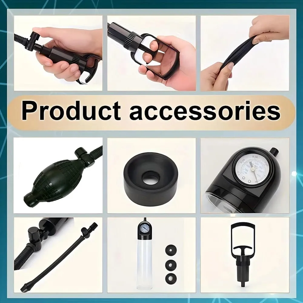 Penis Extender Enlarger Manual Vacuum Pump With Pressure Gauge Cock Exercises Training Device Stronger Bigger Ejaculation 18+