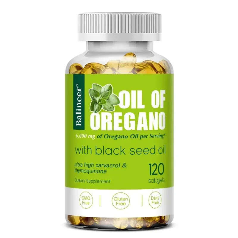Oil of Oregano Softgels 6000mg feketemag olajjal 200mg | Nem GMO-immuntámogatás Az emésztés és a légzőrendszer egészségének elősegítése