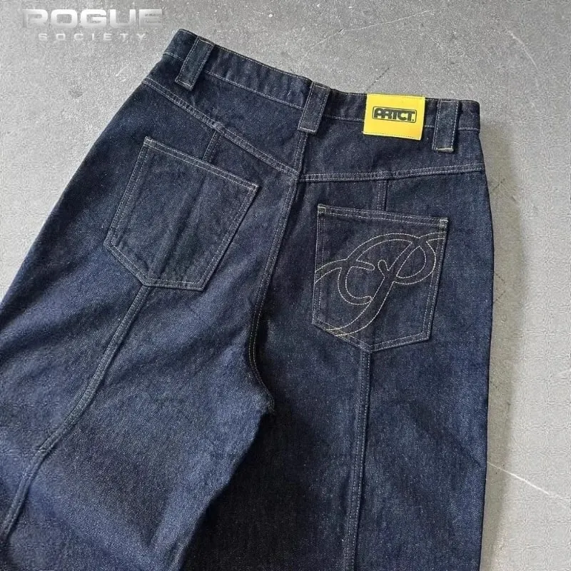 Streetwear Hip Hop Harajuku Retro Baggy Jeans Men Star Embroidered Loose Wide Leg Denim Pants Unisex Y2K Vintage Street Trousers — image 3