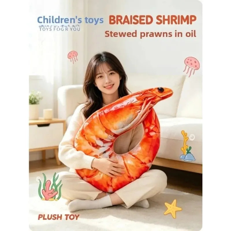 Funny Shrimp Neck Pillow Soft Plush U-shaped Travel Pillow 3D Simulation Neck Cushion for Car Airplane Office Nap