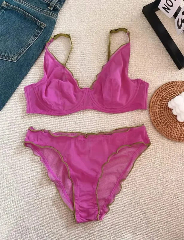 New Arrival Ladies Full Cup Bra Set Ultra Thin Minimizer Sexy Support Anti-Sagging Side Slim ABCD Everyday Comfort Lingerie Set
