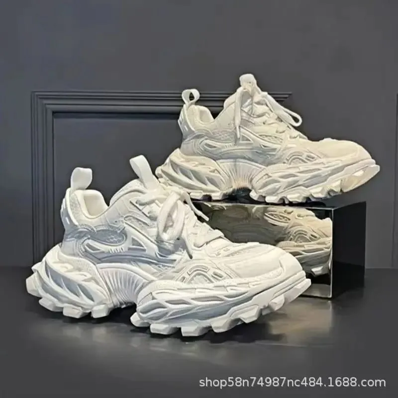 Men Sneakers Elevated Dad Sneakers Color Block Mesh Shoes Men Chunky Casual Shoes with Thick Sole Shoes for Men — image 3