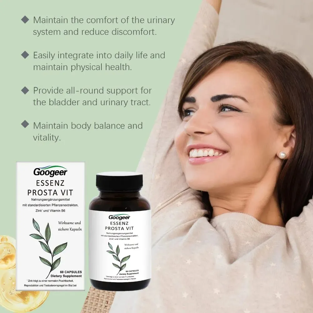 Googeer Men's Prosta Vit Essenz Capsules Bladder & Urinary Tract Health Support with Zinc Vitamin B6 Saw Palmetto 60 Count