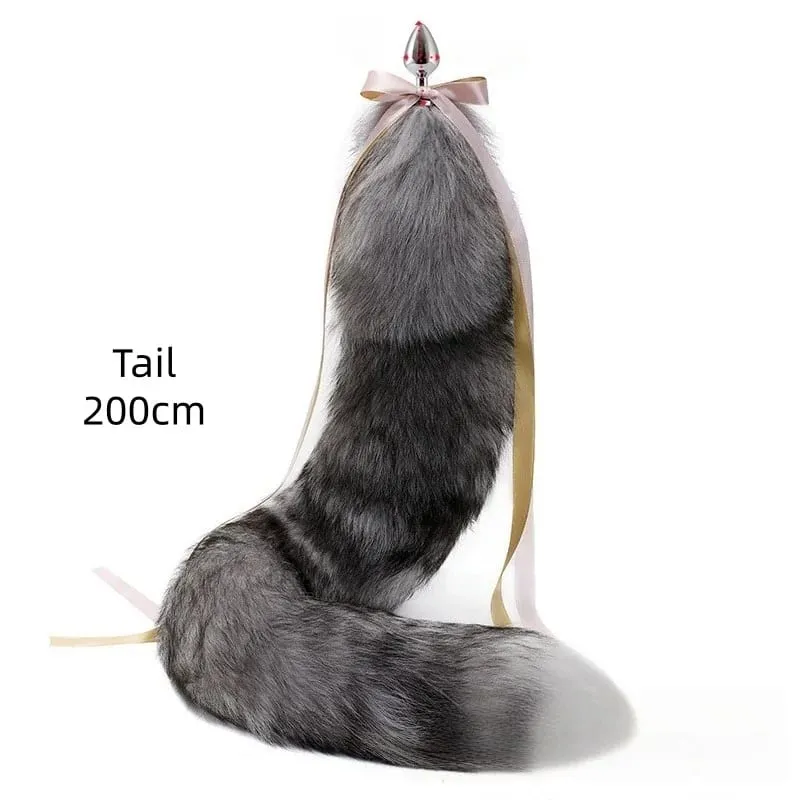 200cm Detachable Metal Butt Plug Fox Tail Cosplay Toys with Fetish Cosplay Fancy Dress Accessory for Couple BDSM Sex Flirt Prop