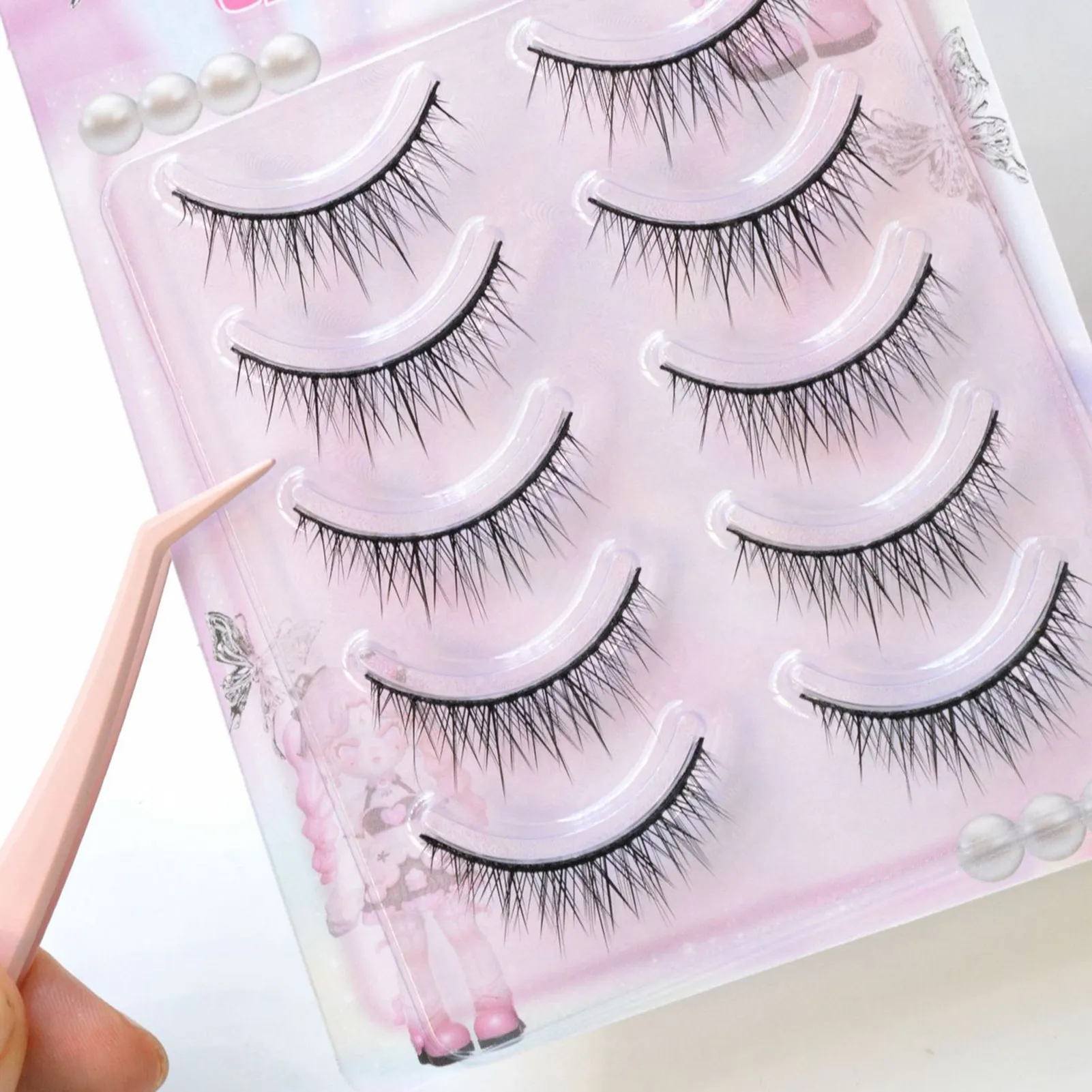 5 Pairs Korean Style Baby Straight Lashes Hard Band False Eyelashes Natural Fish Tail Design Fo Cosplay Daily Eye Lash Makeup