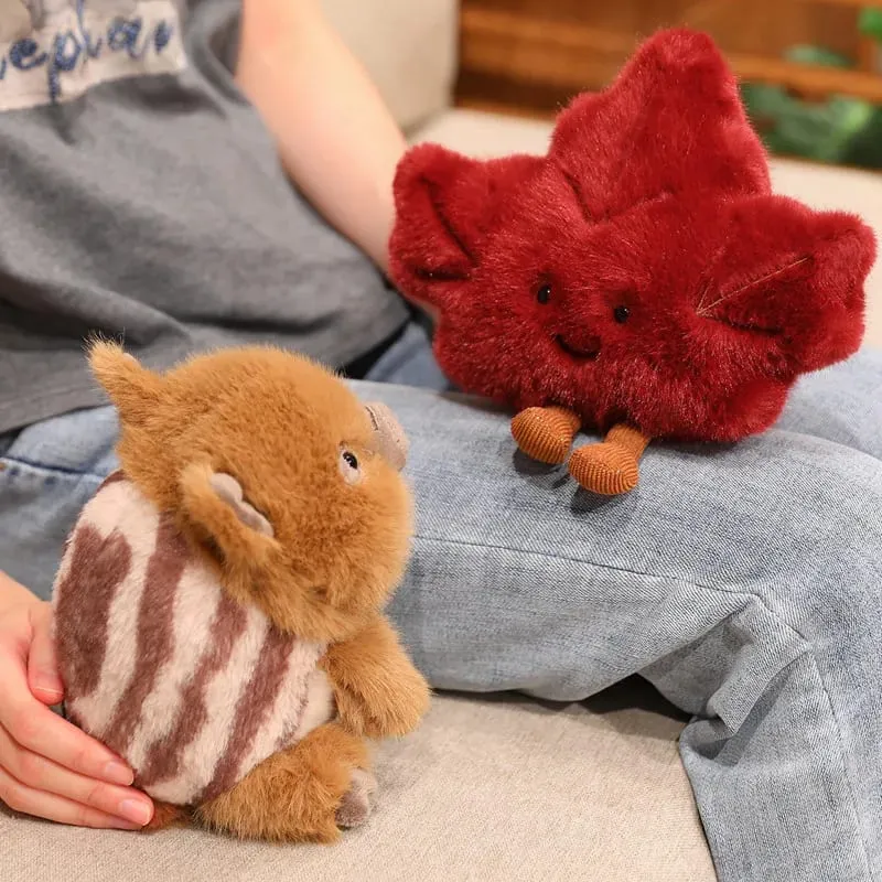 Cute Maple Leaf Plush Pillow Stuffed Red Green Plant Cushion with Legs Smiling Face Cute Plushie Sofa Chair Decor Gift