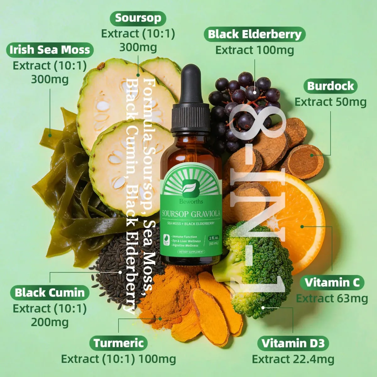 Extrait naturel de corossol graviola goutte soutien immunité et santé digestive détox et nettoyage sans gluten sans sucre