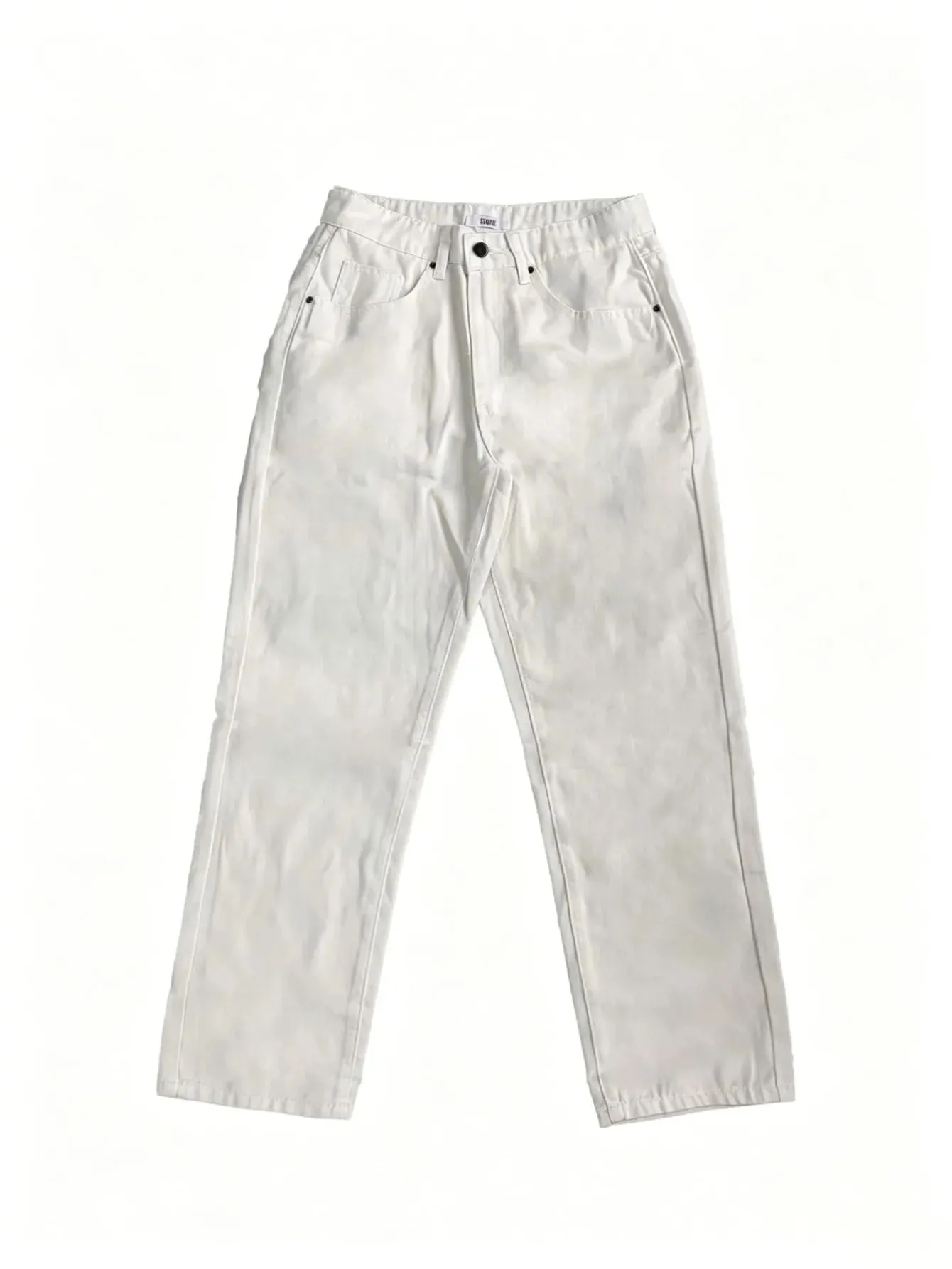 【HME】Men's Jeans | Street Fashion Denim Pants Solid White Flared‑Leg Denim Trousers With Fine Craft Stitching Versatile Casual Pants Well‑Built Denim Bottoms Trendy Male Denim Apparel For Multiple Daily Occasions