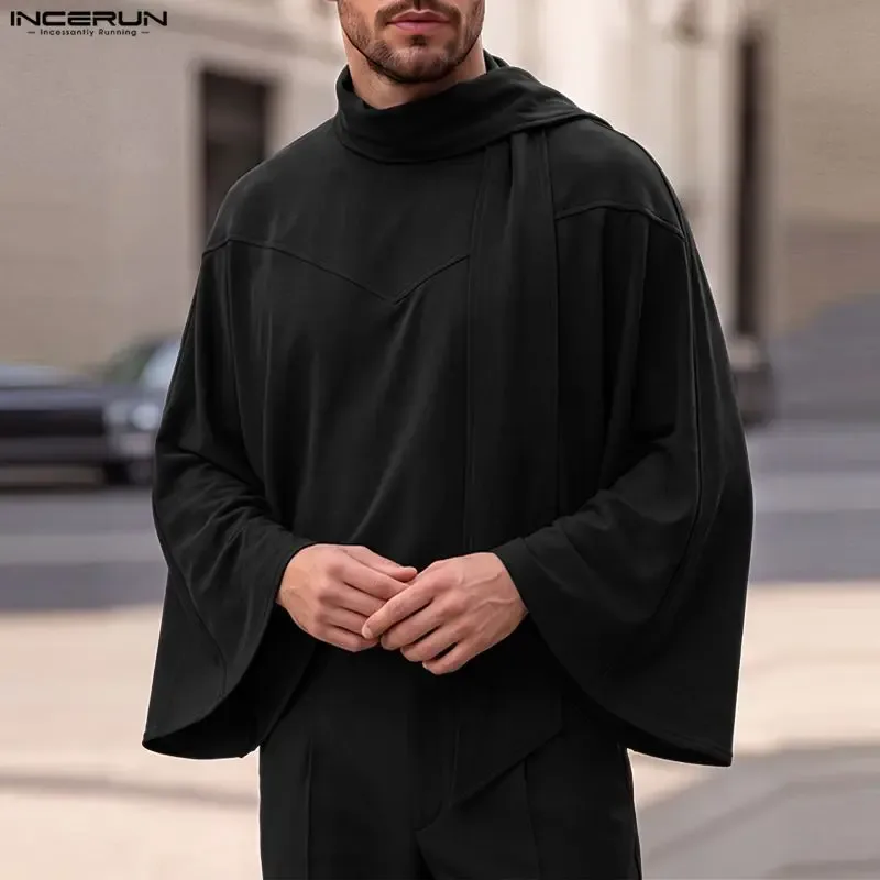 Men's Sweatshirts Solid Cloak Cape For Man Long Sleeve Scarf Collar Streetwear Autumn Winter Fashion Ponchos Hoodies