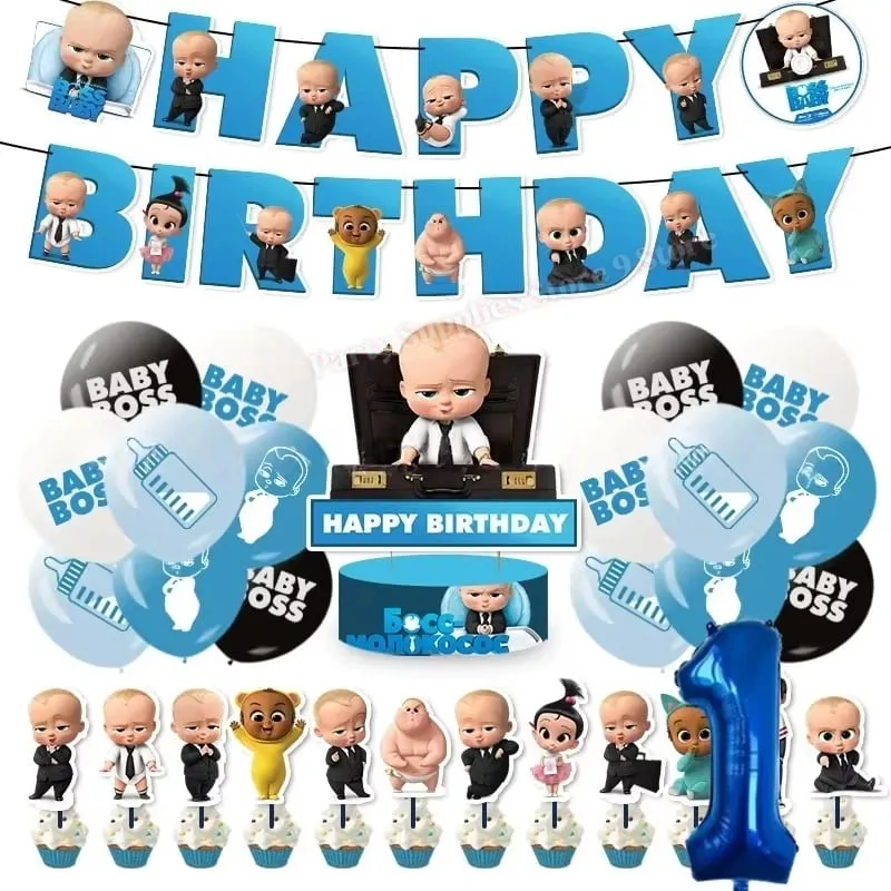 Bossed Baby Theme Newborn 1st Birthday Party Decoration Paper Plate Cup Balloon Banner Kid Boy Favors Baby Shower Event Supplies